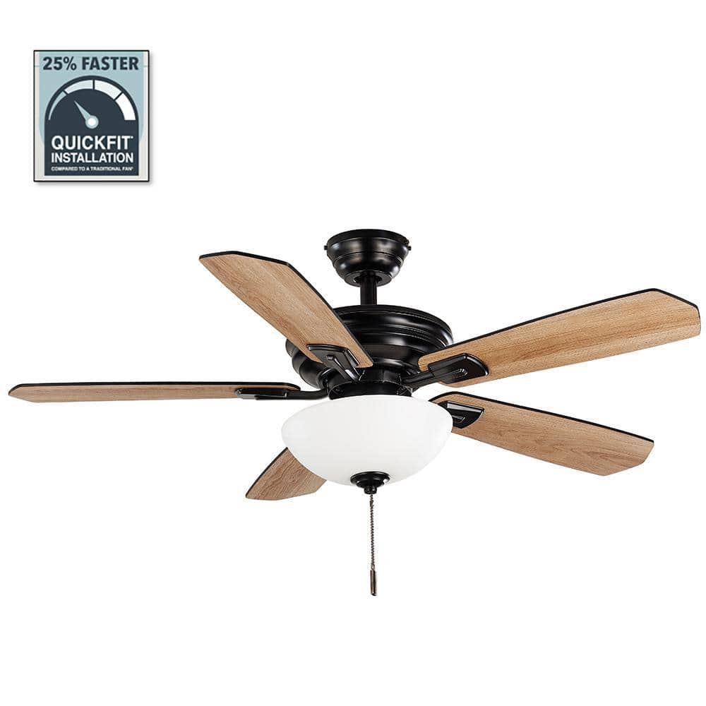 Hampton Bay Wellston II 44 in. Indoor LED Matte Black Dry Rated Downrod Ceiling Fan with 5