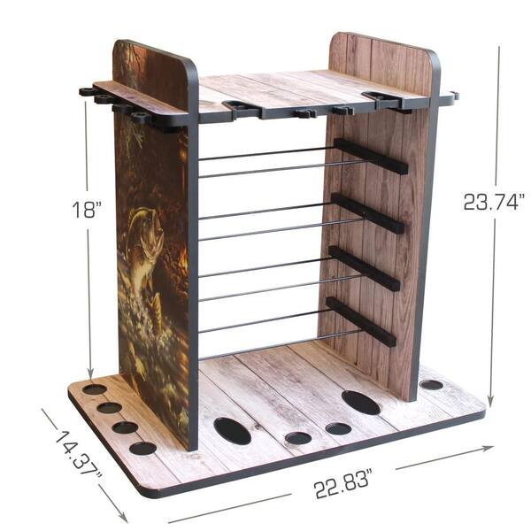 Rush Creek Creations 14 Fishing Rod Rack with 4 Utility Box Storage Capacity & Dual Rod Clips Features a Sleek Design & Wire Racking System 