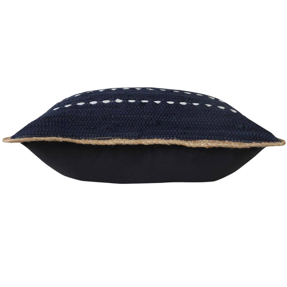 Navy and White Striped Cotton Jute Square Throw Pillow