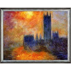 House of Parliament Sun by Claude Monet Athenian Silver Framed Abstract Oil Painting Art Print 41 in. x 53 in.