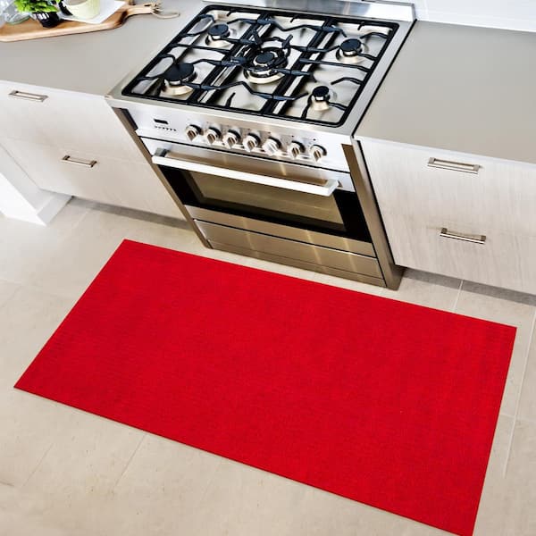 Sweet Home Stores Ribbed Waterproof Non-Slip Rubber Back Solid Runner Rug 2 ft. W x 8 ft. L Red Polyester Garage Flooring