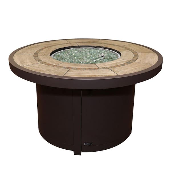 Cove Brown Round Ceramic Tabletop Aluminum Fire Pit Table
