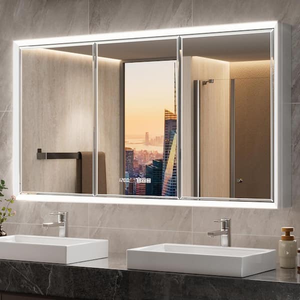 Anglora 54 in. W x 30 in. H LED Beveled Edge Rectangular Aluminum Recessed/Surface Wall Medicine Cabinet with Mirror