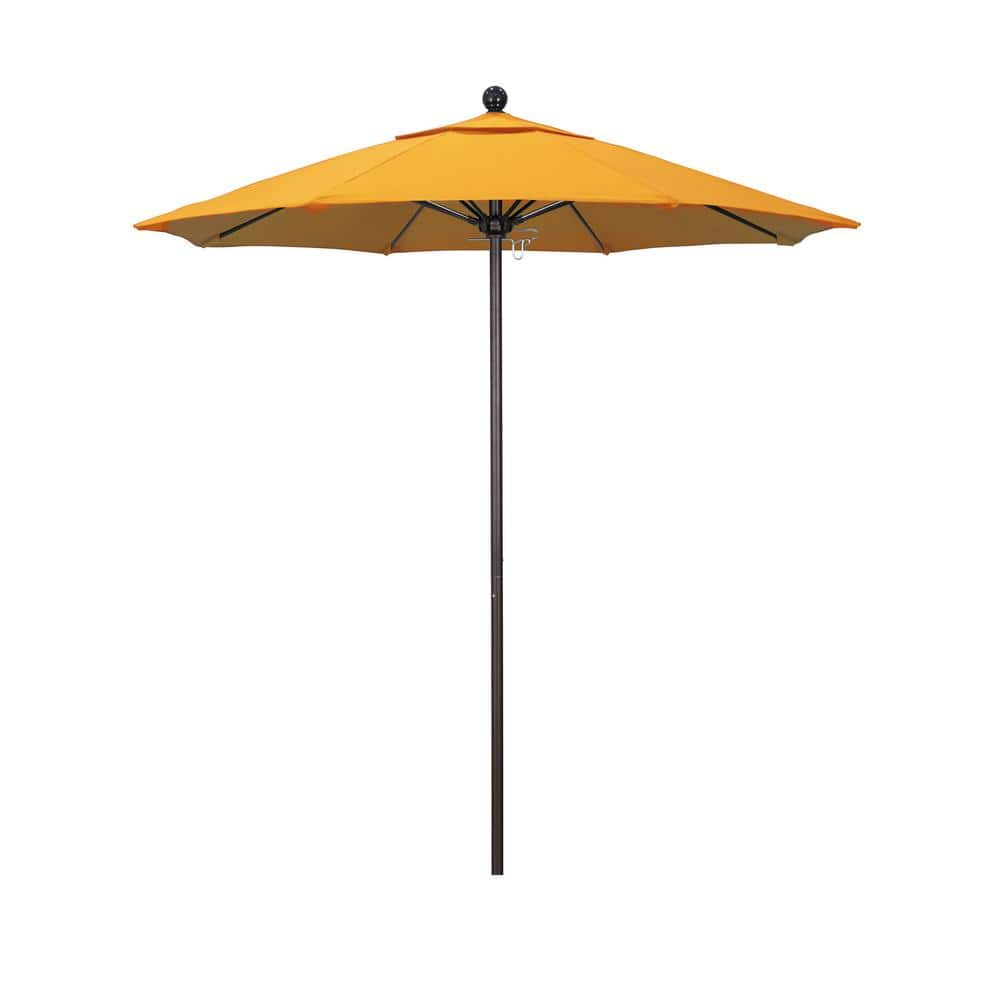 California Umbrella 7.5 ft. Bronze Aluminum Commercial Market Patio Umbrella with Fiberglass Ribs and Push Lift in Yellow Pacifica