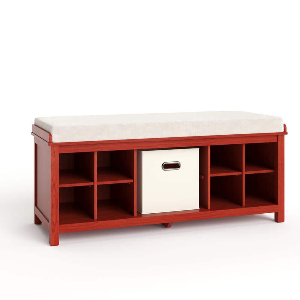 44 in W x 20 in H Red Mahogany 1 Bin and 8 Pair Solid Wood Entryway Shoe Storage Bench
