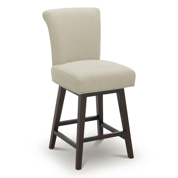 Dennis 26 in. Linen High Back Solid Wood Frame Swivel Counter Height Bar Stool with Fabric Seat