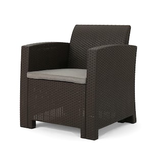 Azzura Brown Faux Wicker Outdoor Club Chair with Mixed Brown Cushions