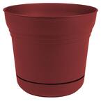 Saturn 14 in. Burnt Red Plastic Planter with Saucer