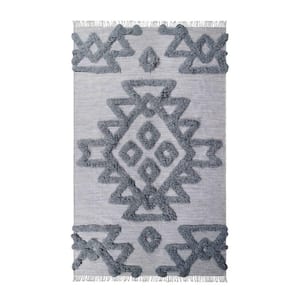 Bernadette Silver and Grey 4 X 6 ft. Cross Weave Geometric Wool Rectangle Area Rug