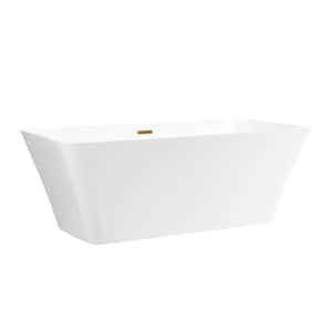 Nantes 67 in. x 30 in. Acrylic Freestanding Soaking Bathtub with Center Drain in White/Titanium Gold