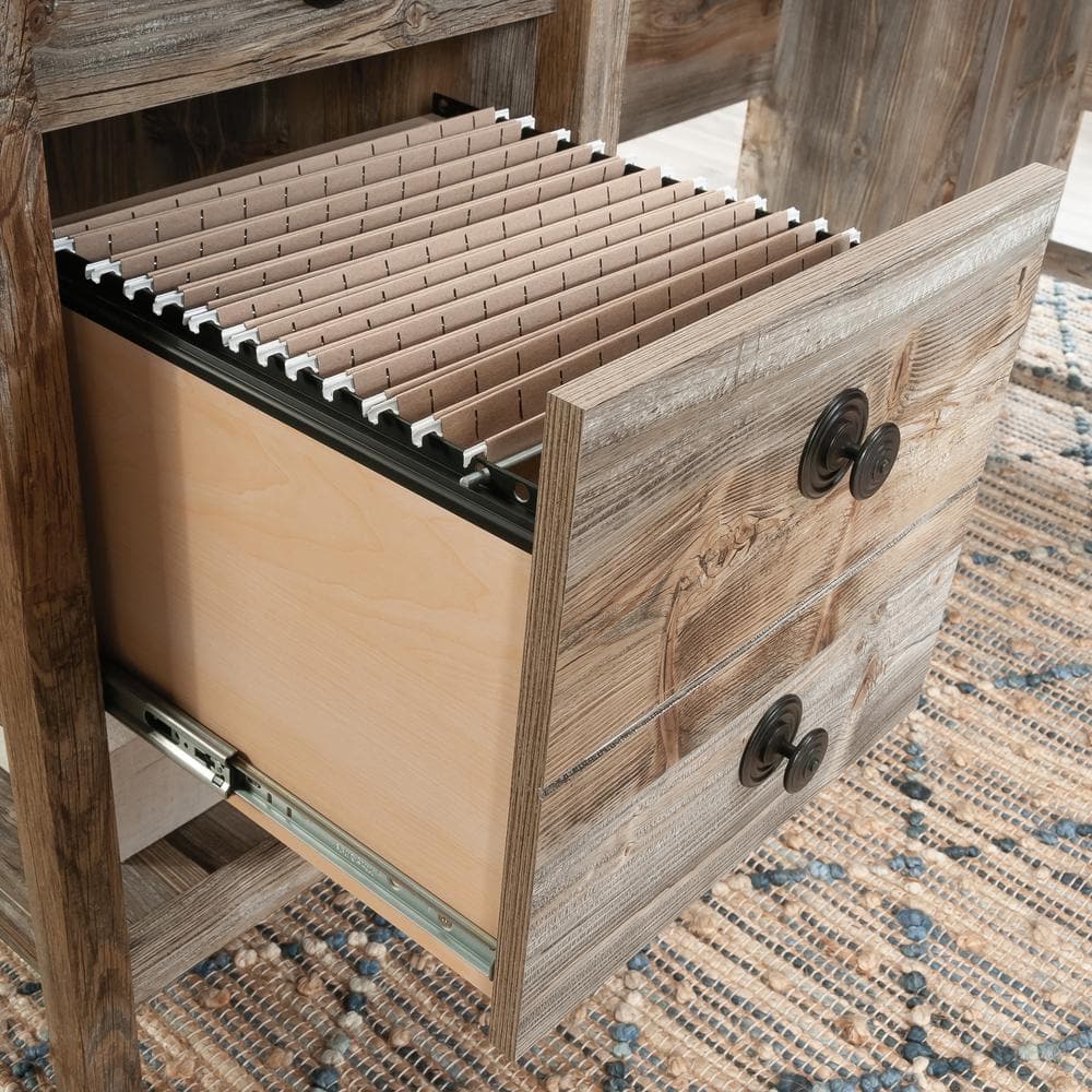 Rustic Cedar L-Shaped Wood Computer Desk with Drawers
