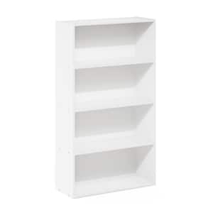 23.6 in. White Wood 4-Shelf Standard Bookcase with Storage