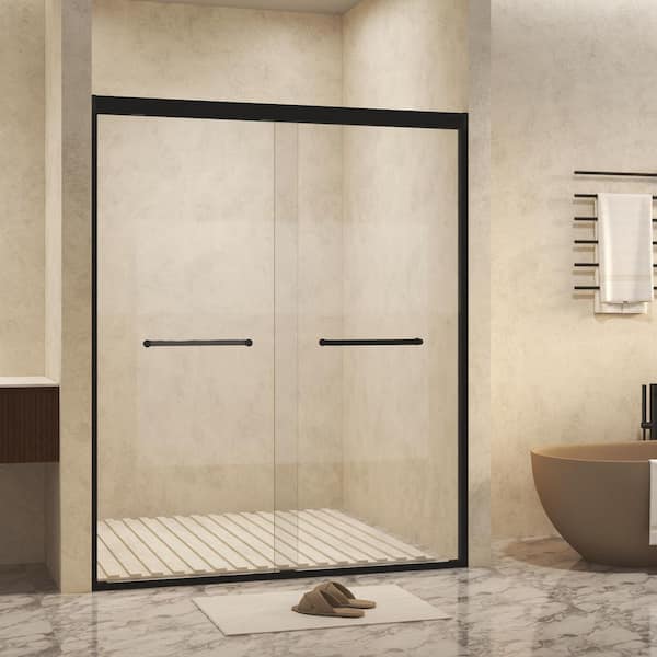 44-48 in. W x 72 in. H Double Sliding Frame Shower Door in Matte Black with 1/4 in. Clear Tempered Glass
