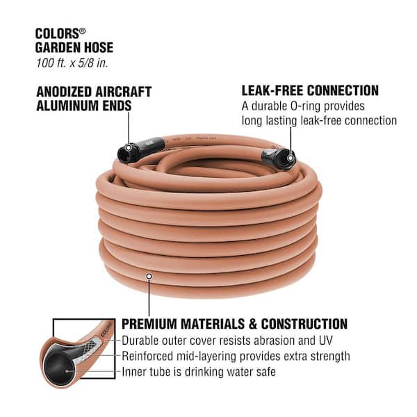 Colors Series 5/8 in. x 100 ft. 3/4 in. 11-1/2 GHT Fittings Garden Hose with Standard Grip in Red Clay
