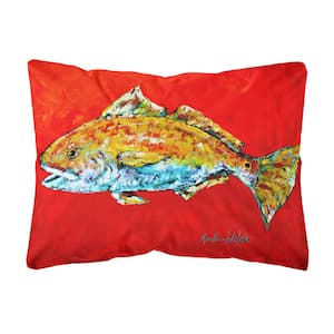12 in. x 16 in. Multi-Color Lumbar Outdoor Throw Pillow Fish Red Fish Red Head