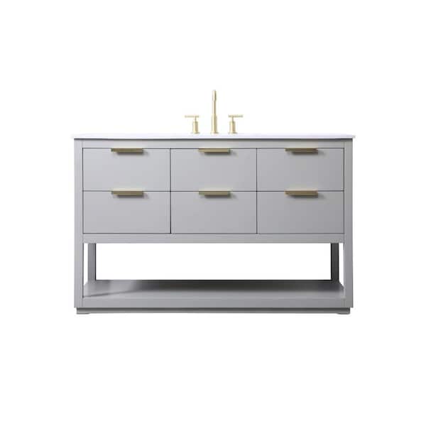 TIMELESS HOME 54 in. W x 22 in. D x 34 in. H Bath Vanity in Grey with ...