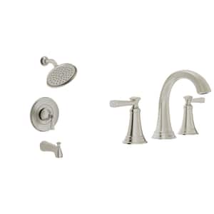 Rumson 8 in. Widespread Bathroom Faucet and Single-Handle 3-Spray Tub and Shower Faucet Set in Brushed Nickel