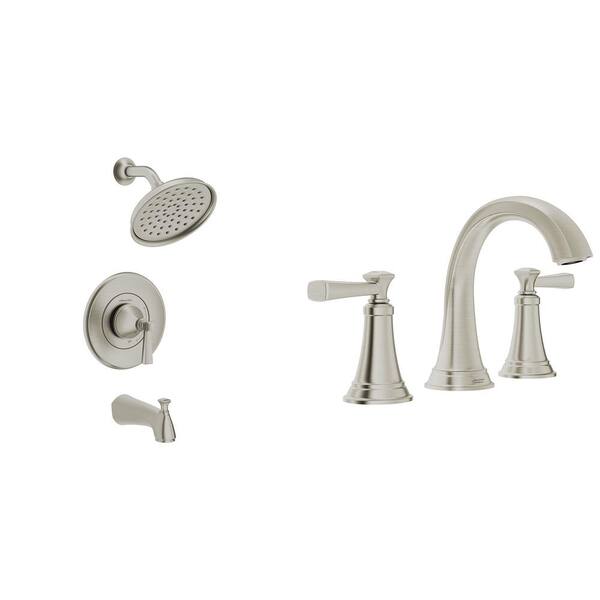 Brushed Nickle 8"Rain Shower Faucet Set Bath Tub Mixer Tap With Handle Spray 