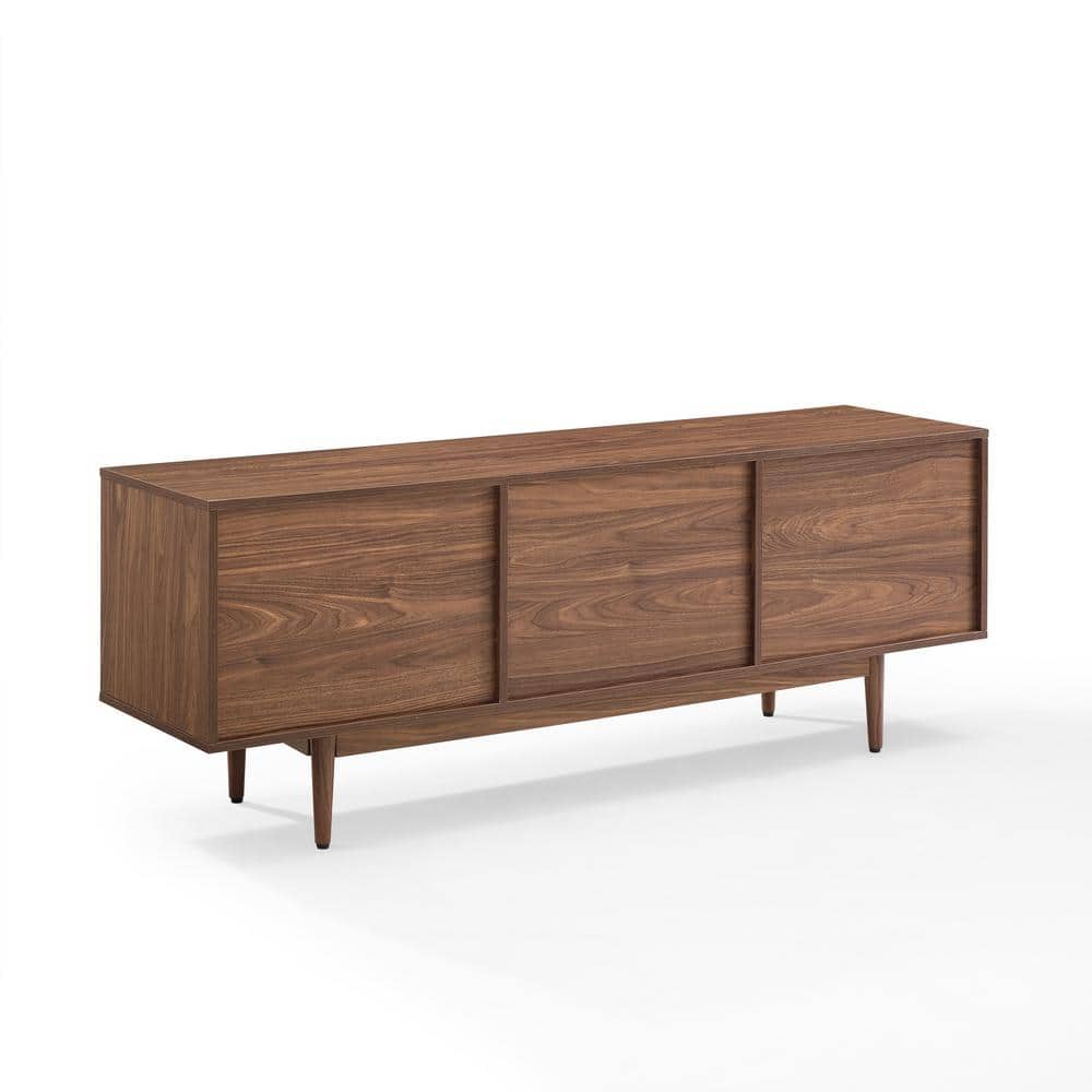 Liam Mid-Century Walnut Record Storage Console Cabinet 60"