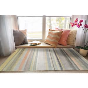 10 ft. x 14 ft. Beige Elegant and Durable Hand Knotted Wool Luxurious Modern Stripe Premium Rectangle Indoor Area Rugs
