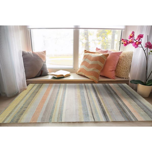 EORC Stripe/BEIGE Hand Knotted Wool Modern Knotted Strpied Rug, 9' x 12', Area Rug