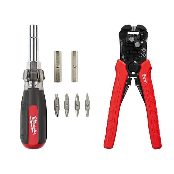 Milwaukee 13-in-1 Multi-Tip Cushion Grip Screwdriver with Self-Adjusting Wire Stripper and Cutter (2-Piece)