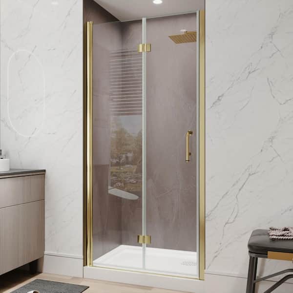 36 to 38 in. W x 72 in. H Bi-Fold Frameless Shower Door in Brushed Gold with Tempered Clear Glass