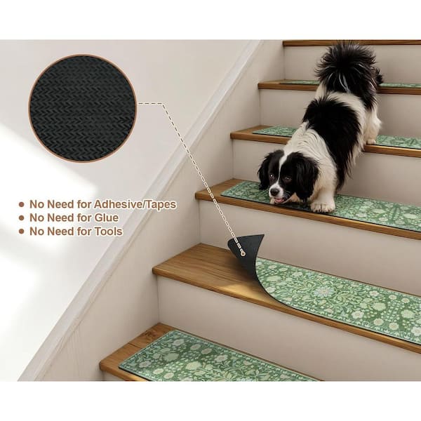 Green 8 in. x 30 in. Floral Stair Tread Cover (Set of 15)