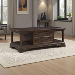 Benjara 48.03 in. Brown Square Wood Coffee Table with Caster Wheels ...