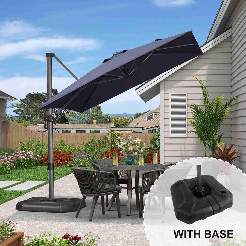 8 ft. Square Aluminum Outdoor Patio Cantilever Umbrella Offset 360° Rotation Umbrella with Base, Navy Blue price history on PriceWatchPro