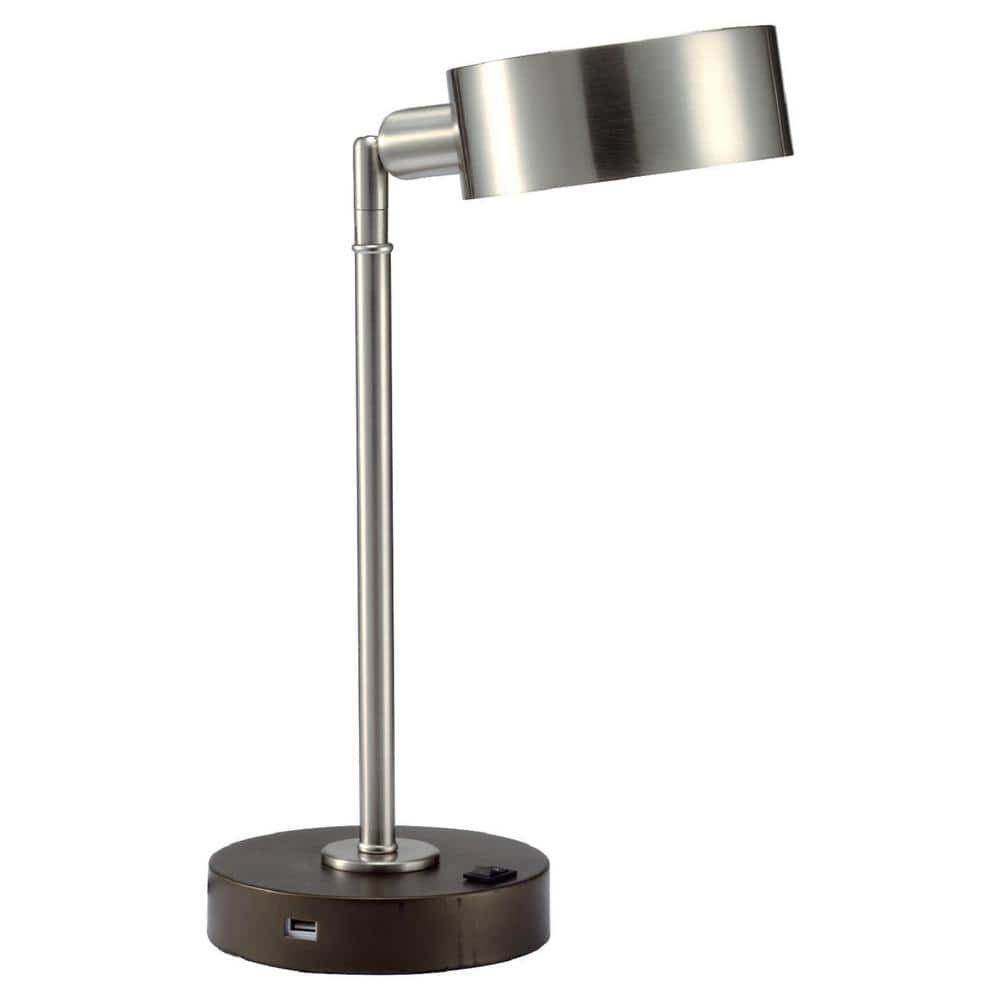 Etokfoks 15 in. Brushed Nickel LED w/USB Port Desk Lamp MLPH005LT127
