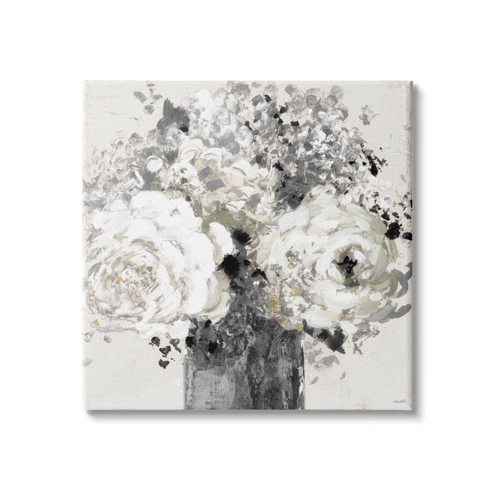 Bold Abstract Floral Arrangement Black and Cream Canvas Wall Art
