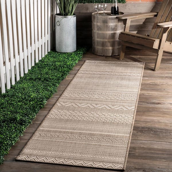 Erlinda Tribal Beige 2 ft. x 8 ft. Indoor/Outdoor Runner Patio Rug