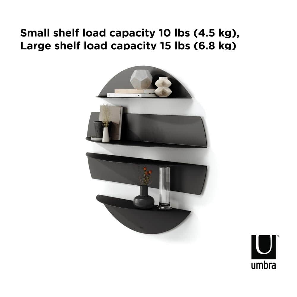 Solis Modern Black Bent Metal Floating Wall Shelf Set
