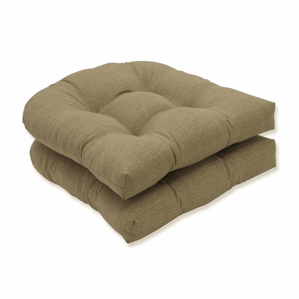 Pillow Perfect Solid 19 x 19 Outdoor Dining Chair Cushion in Tan (Set of 2)