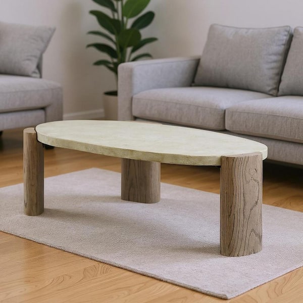 47.00 in. Gray Oval Stone Coffee Table