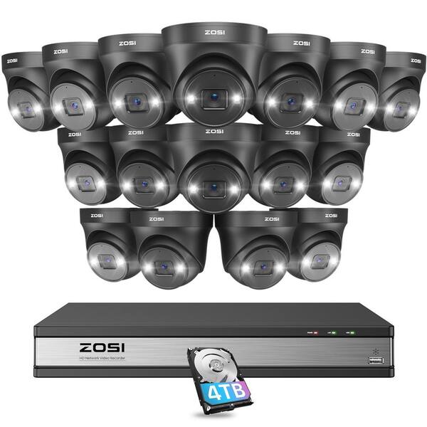 ZOSI 4K Ultra HD 16-Channel POE 4TB NVR Security Camera System with 16 Wired 8MP Spotlight Cameras, AI Human Car Detection
