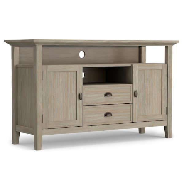 Simpli Home Redmond Solid Wood 54 in. Wide Transitional TV Media Stand in Distressed Grey for TVs up to 60 in.