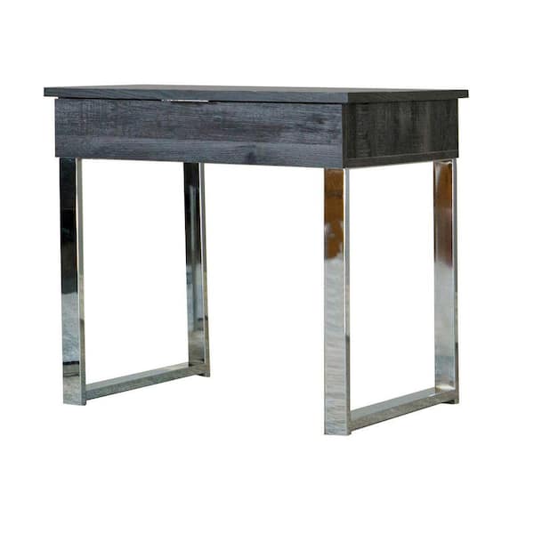 Benjara 23.5 in. Gray and Silver Rectangle Wood End Table with Chrome Base
