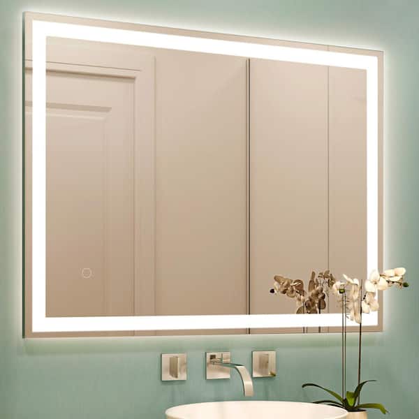 JONATHAN Y Pax 36 in. W x 48 in. H Large Rectangular Frameless Antifog Front/Back-Lit Wall Bathroom Vanity Mirror with Smart Touch