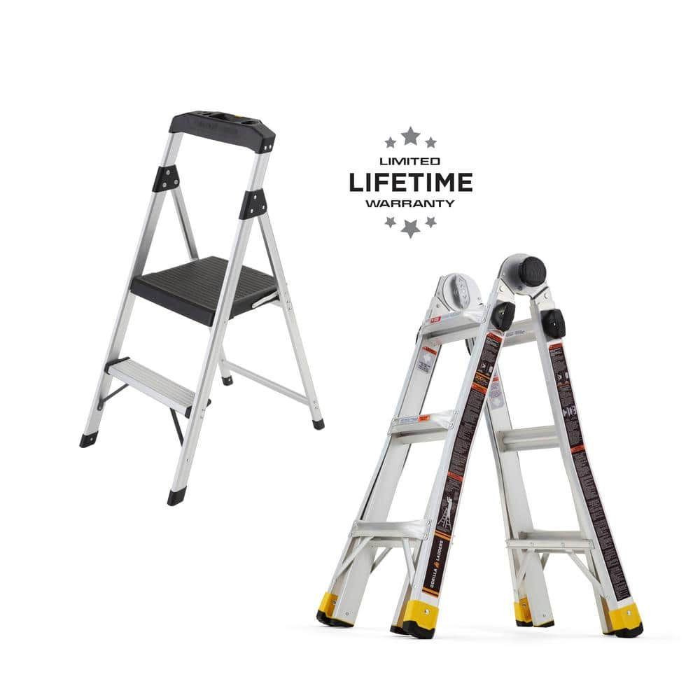 14 ft. Reach MPXA Multi-Position Ladder/2-Step Aluminum Step Stool (Combo-Pack) -  Gorilla Ladders, MPXA-14+GLA-2-2