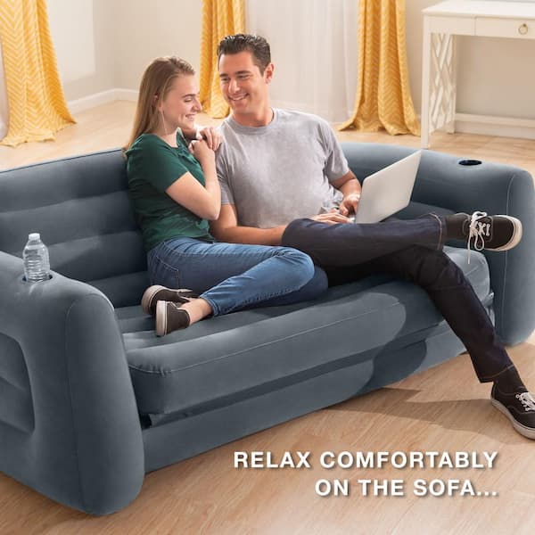 Intex Inflatable Pull Out Sofa Bed Sleep Away Futon Couch Queen Gray 2 Pack
