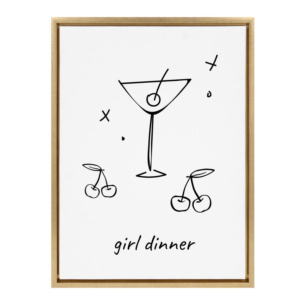 Girl Dinner White Canvas Print with Gold Frame