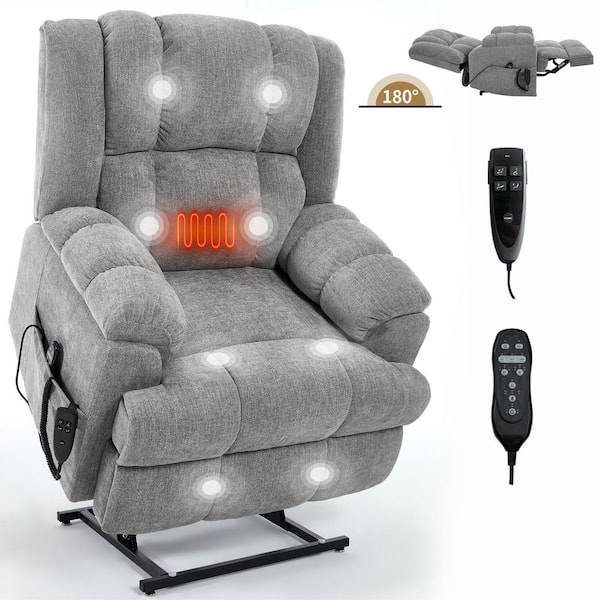 Gray Dual Motor Electric Power Lift Recliner Chair with Heat Massage, Infinite Positions and Power Remote, 350 lbs