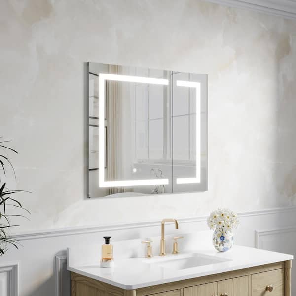 36 in. W x 30 in. H Rectangular Recessed/Surface LED Mirror Cabinet with Mirror Light Defogger,Dimmer,Outlets,USB Ports
