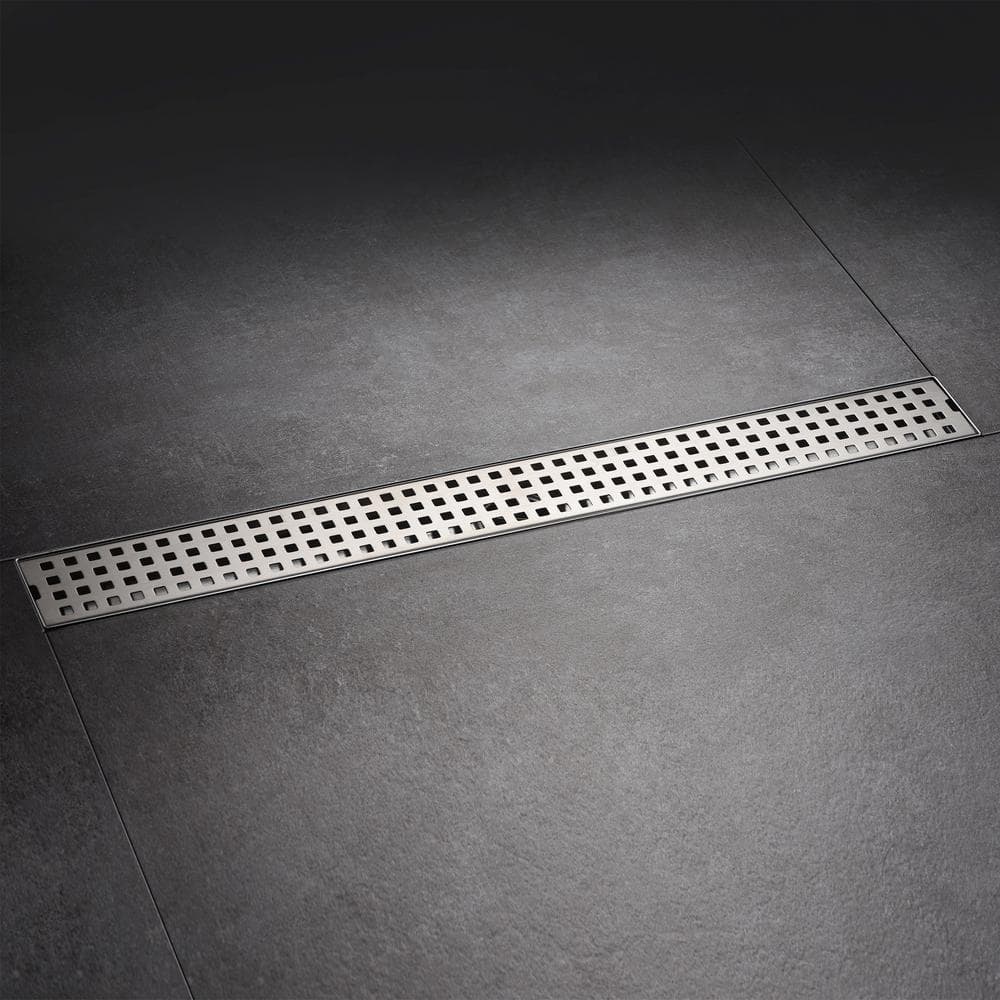 Stainless Steel 24" Linear Shower Drain with Square Pattern Cover