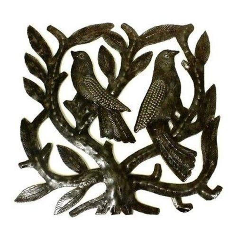 Square Tree of Life with Birds Haitian Steel Drum Wall Art