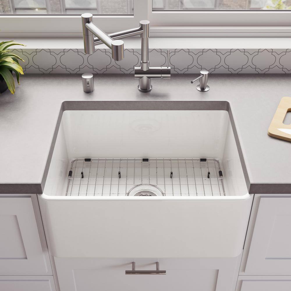 24" White Fireclay Single Bowl Farmhouse Kitchen Sink