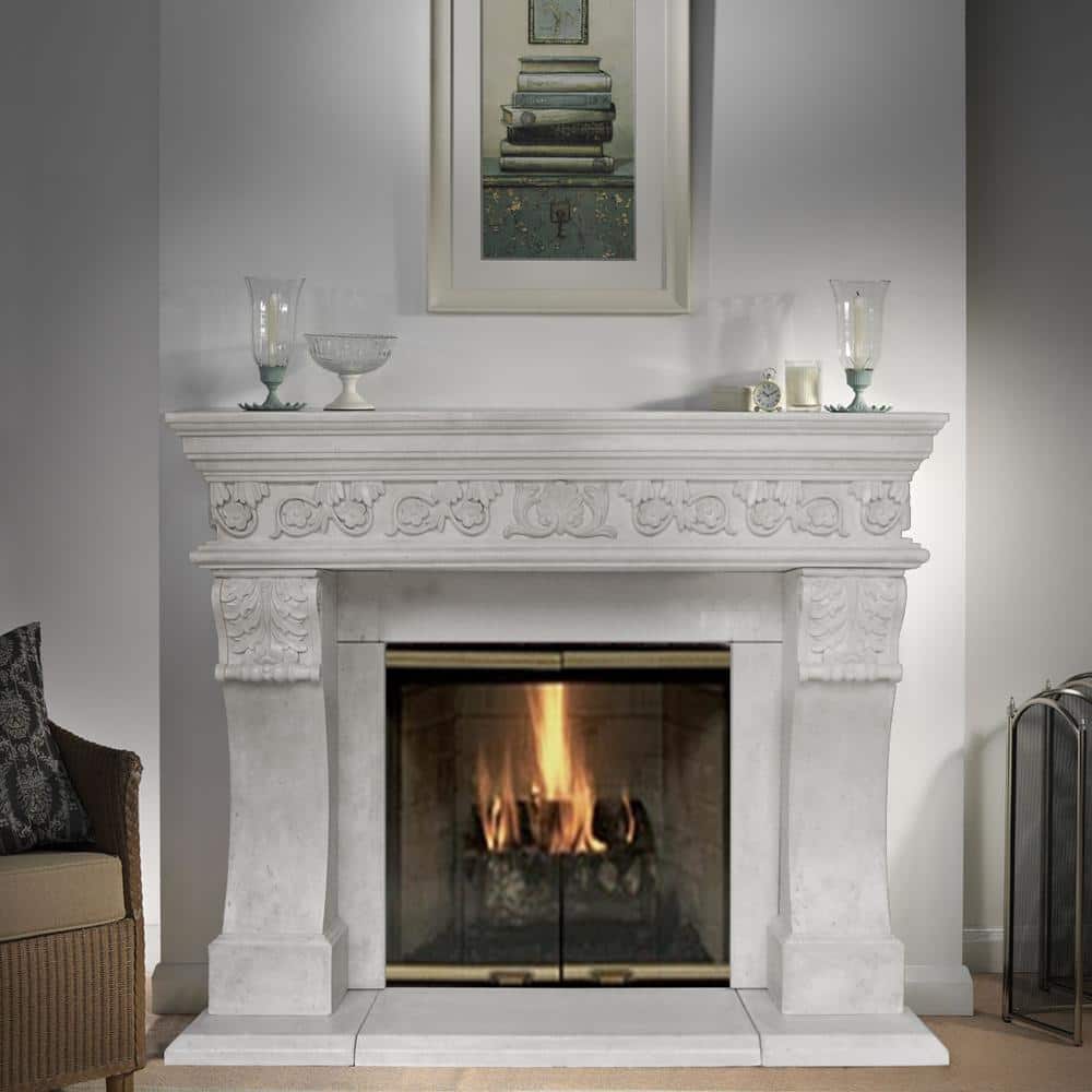 Ivory Sand Cast Stone Fireplace Mantel with Classic Design