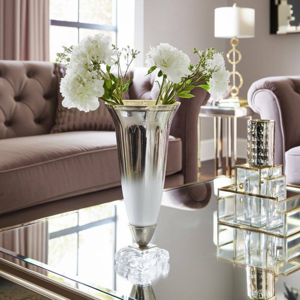 15 in. Silver Glass with Acrylic Base Decorative Vase